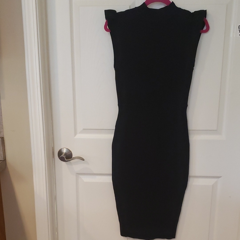 WOW Couture Black Ruffled Bodycon Midi Dress
